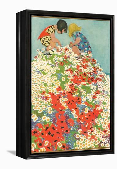 Little Girls in Field of Flowers-null-Framed Stretched Canvas