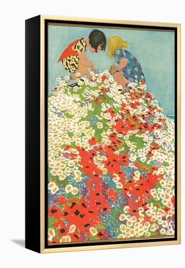 Little Girls in Field of Flowers-null-Framed Stretched Canvas