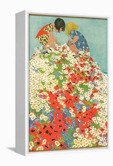 Little Girls in Field of Flowers-null-Framed Stretched Canvas