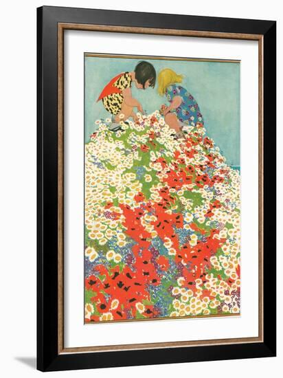 Little Girls in Field of Flowers-null-Framed Premium Giclee Print