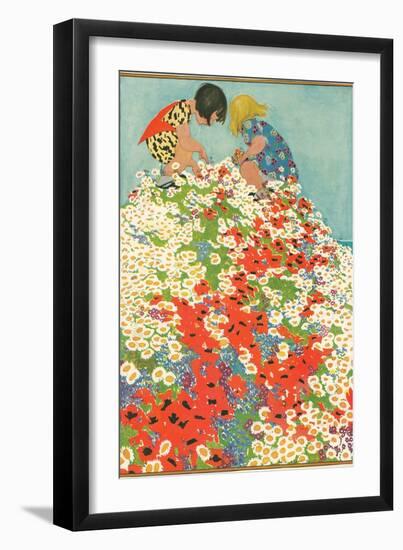 Little Girls in Field of Flowers-null-Framed Premium Giclee Print