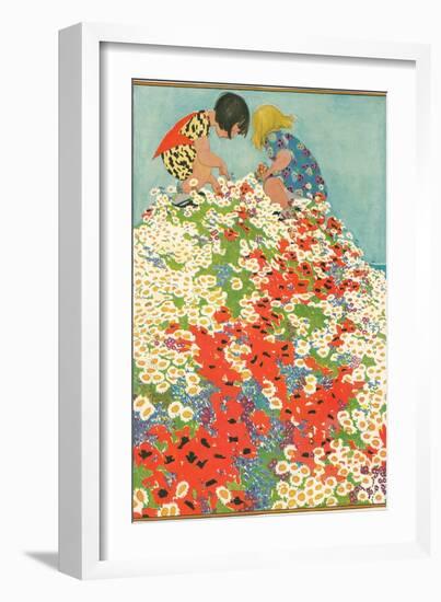 Little Girls in Field of Flowers-null-Framed Premium Giclee Print