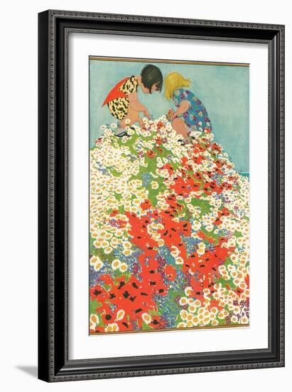 Little Girls in Field of Flowers-null-Framed Premium Giclee Print