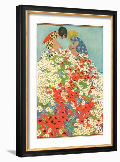 Little Girls in Field of Flowers-null-Framed Premium Giclee Print