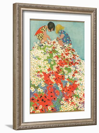 Little Girls in Field of Flowers-null-Framed Art Print