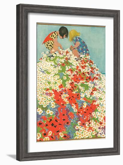 Little Girls in Field of Flowers-null-Framed Art Print