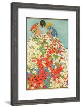 Little Girls in Field of Flowers-null-Framed Art Print
