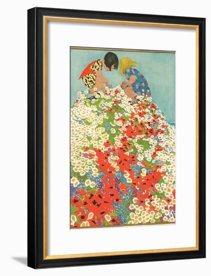 Little Girls in Field of Flowers-null-Framed Art Print