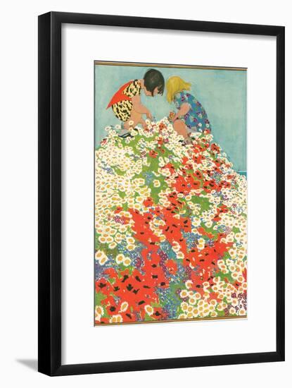 Little Girls in Field of Flowers-null-Framed Art Print