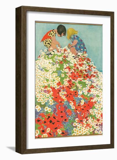 Little Girls in Field of Flowers-null-Framed Art Print