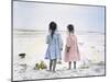 Little Girls on Beach with Flowers and Toy Sail Boat-Nora Hernandez-Mounted Giclee Print