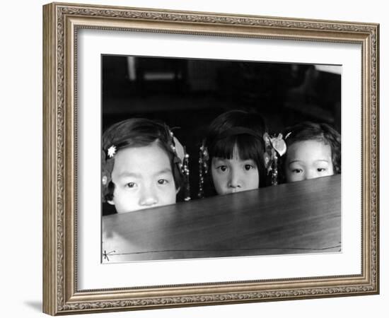Little Girls Peeking over Rim of Table at California Chinese Mission School-Alfred Eisenstaedt-Framed Photographic Print