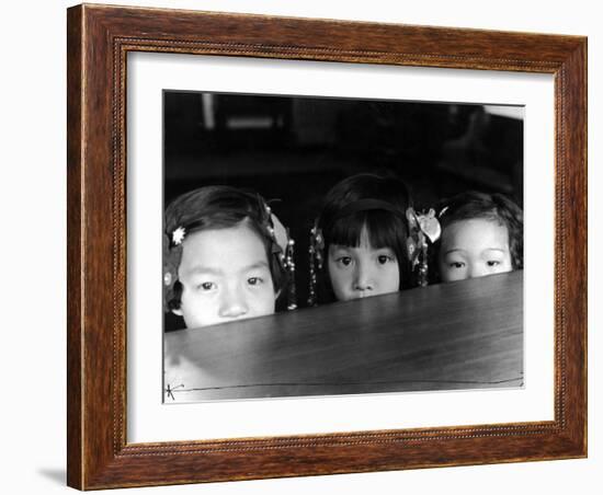 Little Girls Peeking over Rim of Table at California Chinese Mission School-Alfred Eisenstaedt-Framed Photographic Print