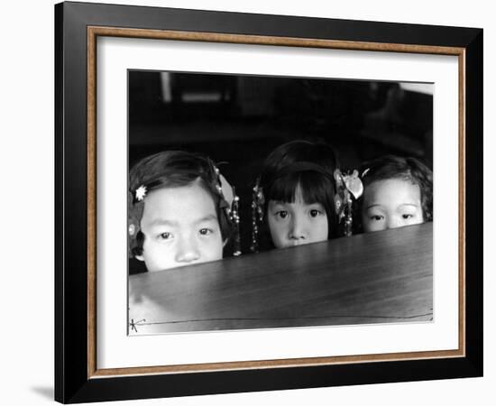 Little Girls Peeking over Rim of Table at California Chinese Mission School-Alfred Eisenstaedt-Framed Photographic Print