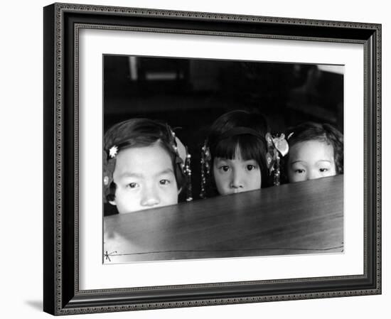 Little Girls Peeking over Rim of Table at California Chinese Mission School-Alfred Eisenstaedt-Framed Photographic Print