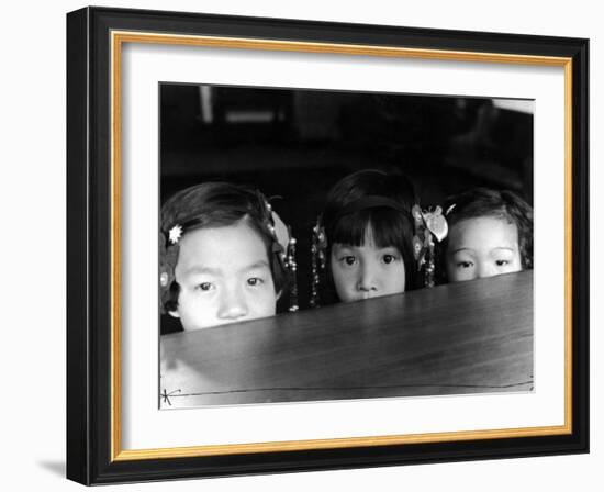 Little Girls Peeking over Rim of Table at California Chinese Mission School-Alfred Eisenstaedt-Framed Photographic Print