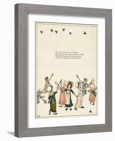 Little Girls Playing Shuttlecock-Kate Greenaway-Framed Art Print