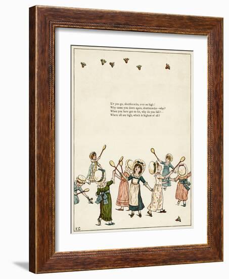 Little Girls Playing Shuttlecock-Kate Greenaway-Framed Art Print