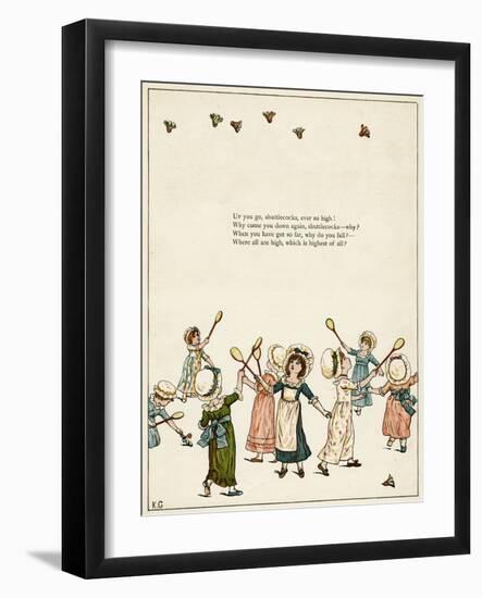 Little Girls Playing Shuttlecock-Kate Greenaway-Framed Art Print