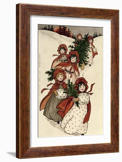 Little Girls with Holly and the Christmas Tree-Florence Hardy-Framed Giclee Print