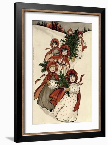 Little Girls with Holly and the Christmas Tree-Florence Hardy-Framed Giclee Print
