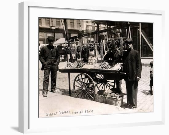 Little Italy - Street Vendor with Wares Displayed on a Handcart During a Festival, New York, 1908-null-Framed Photo