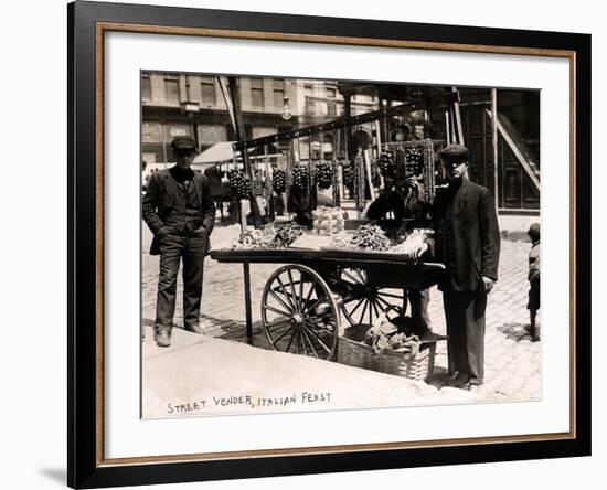 Little Italy - Street Vendor with Wares Displayed on a Handcart During a Festival, New York, 1908-null-Framed Photo