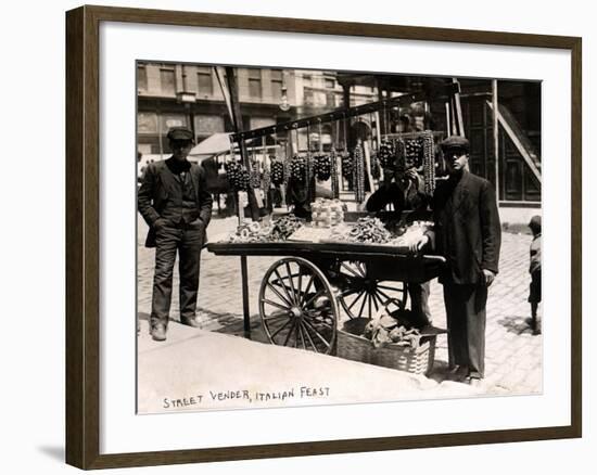 Little Italy - Street Vendor with Wares Displayed on a Handcart During a Festival, New York, 1908-null-Framed Photo