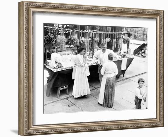 Little Italy, Vendor with Wares Displayed During a Festival, New York, 1930s-null-Framed Photo