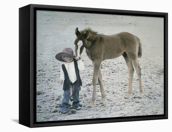 Little Kid Dressed Like Cowboy with Horse-Nora Hernandez-Framed Premier Image Canvas