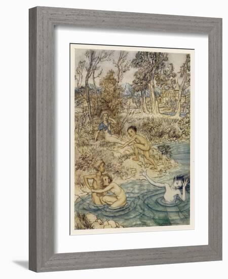 Little Mermaid Scares-Arthur Rackham-Framed Art Print