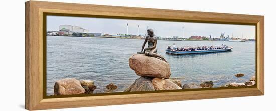 Little Mermaid Statue with Tourboat in a Canal, Copenhagen, Denmark-null-Framed Stretched Canvas