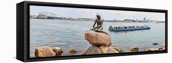 Little Mermaid Statue with Tourboat in a Canal, Copenhagen, Denmark-null-Framed Stretched Canvas