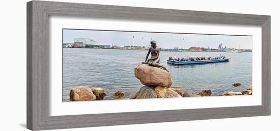 Little Mermaid Statue with Tourboat in a Canal, Copenhagen, Denmark-null-Framed Photographic Print