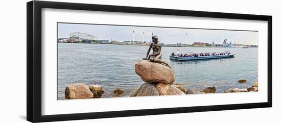 Little Mermaid Statue with Tourboat in a Canal, Copenhagen, Denmark-null-Framed Photographic Print
