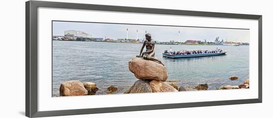 Little Mermaid Statue with Tourboat in a Canal, Copenhagen, Denmark-null-Framed Photographic Print