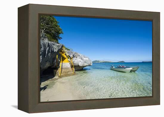 Little Motorboats Anchoring before the Sawa-I-Lau Caves, Yasawa, Fiji, South Pacific-Michael Runkel-Framed Premier Image Canvas