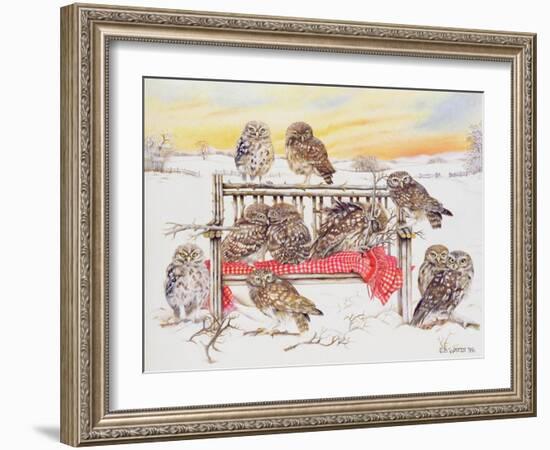 Little Owls on Twig Bench, 1999-E.B. Watts-Framed Giclee Print