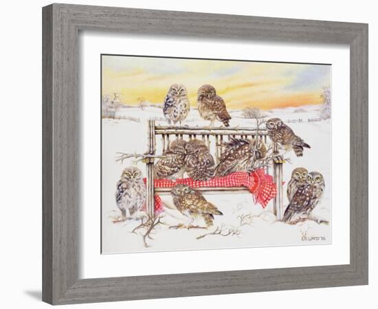 Little Owls on Twig Bench, 1999-E.B. Watts-Framed Giclee Print