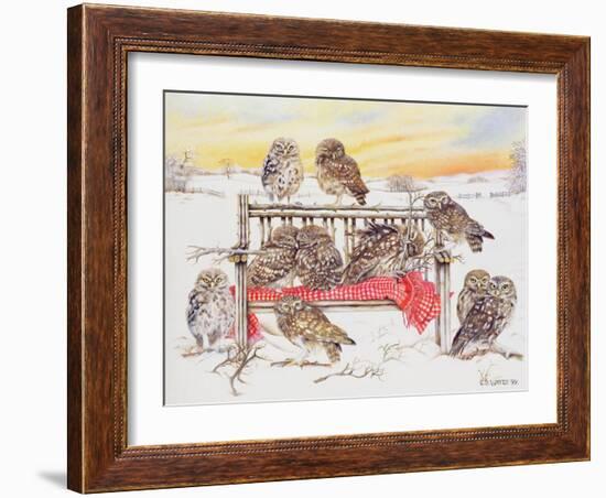 Little Owls on Twig Bench, 1999-E.B. Watts-Framed Giclee Print