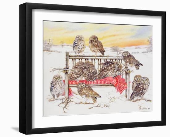 Little Owls on Twig Bench, 1999-E.B. Watts-Framed Giclee Print