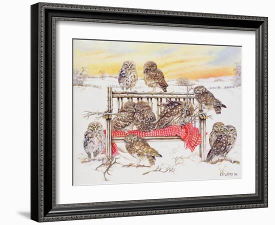 Little Owls on Twig Bench, 1999-E.B. Watts-Framed Giclee Print