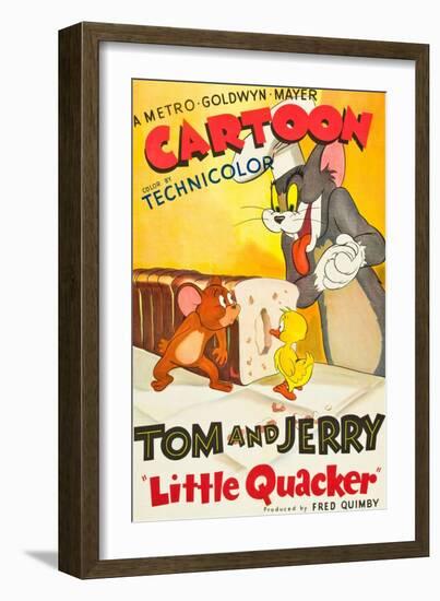 LITTLE QUACKER, l-r: Jerry the Mouse, Little Quacker, Tom the Cat on poster art, 1950.-null-Framed Premium Giclee Print