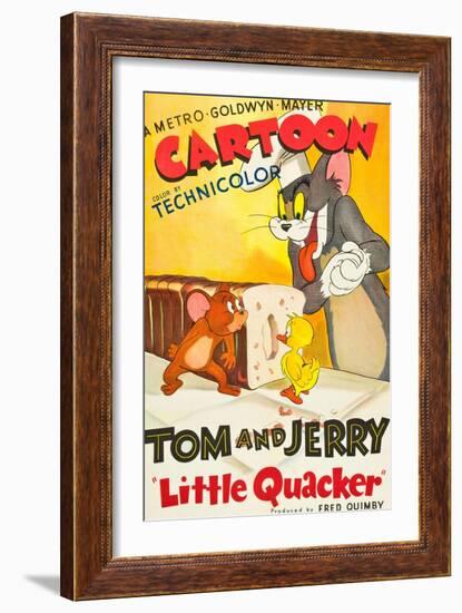 LITTLE QUACKER, l-r: Jerry the Mouse, Little Quacker, Tom the Cat on poster art, 1950.-null-Framed Premium Giclee Print