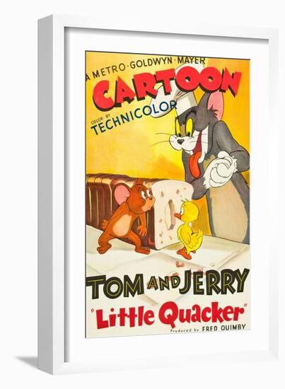 LITTLE QUACKER, l-r: Jerry the Mouse, Little Quacker, Tom the Cat on poster art, 1950.-null-Framed Premium Giclee Print