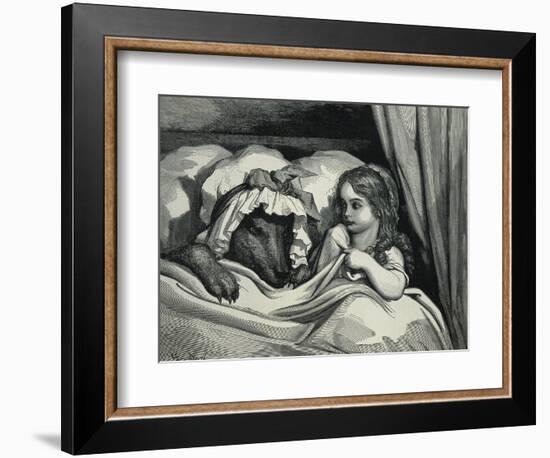 Little Red Riding Hood and Wolf Dressed as Her Grandmother-Gustave Doré-Framed Art Print
