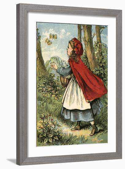 Little Red Riding Hood Catching Butterflies-English School-Framed Giclee Print