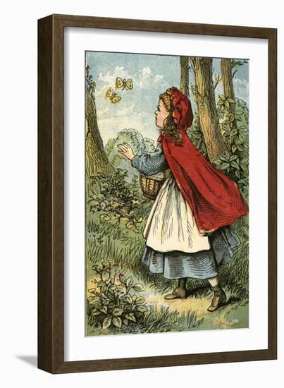 Little Red Riding Hood Catching Butterflies-English School-Framed Giclee Print