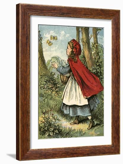 Little Red Riding Hood Catching Butterflies-English School-Framed Giclee Print