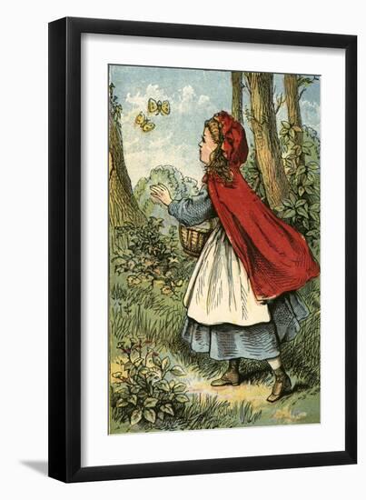 Little Red Riding Hood Catching Butterflies-English School-Framed Giclee Print